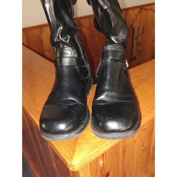 Women's Mid Rise Black Boots Size 6 Slip On Side Zipper Buckle GOOD COND Wedge - Picture 4 of 7